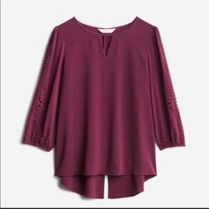 Market & Spruce Women's Hersten Embroidery Detail Top, Plum Size XS